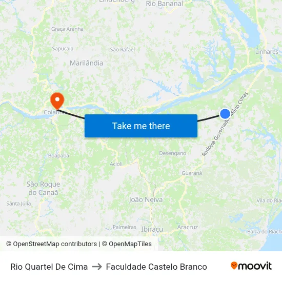 Rio Quartel De Cima to Faculdade Castelo Branco map