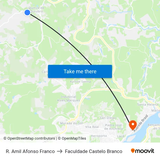 R. Amil Afonso Franco to Faculdade Castelo Branco map