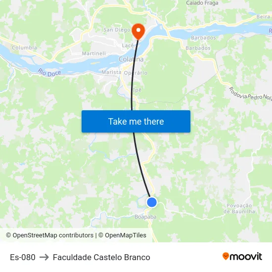 Es-080 to Faculdade Castelo Branco map