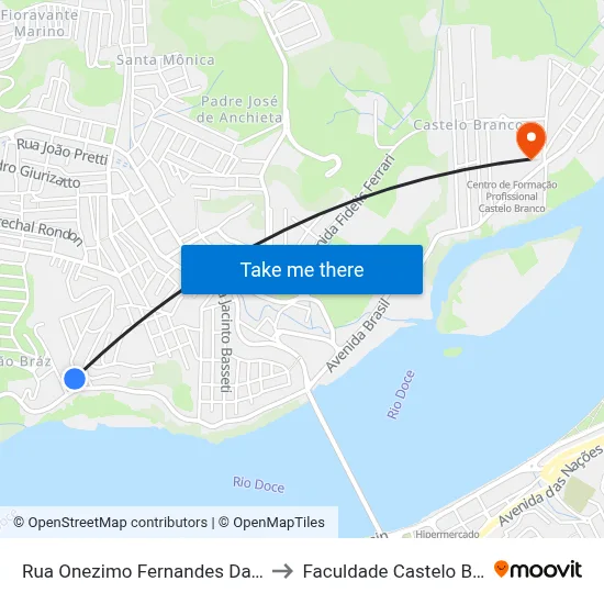Rua Onezimo Fernandes Davila, 39 to Faculdade Castelo Branco map