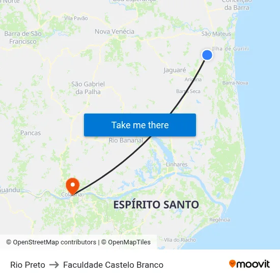 Rio Preto to Faculdade Castelo Branco map