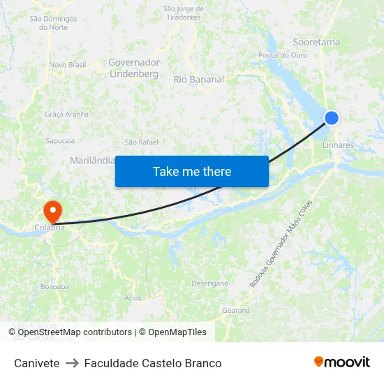 Canivete to Faculdade Castelo Branco map