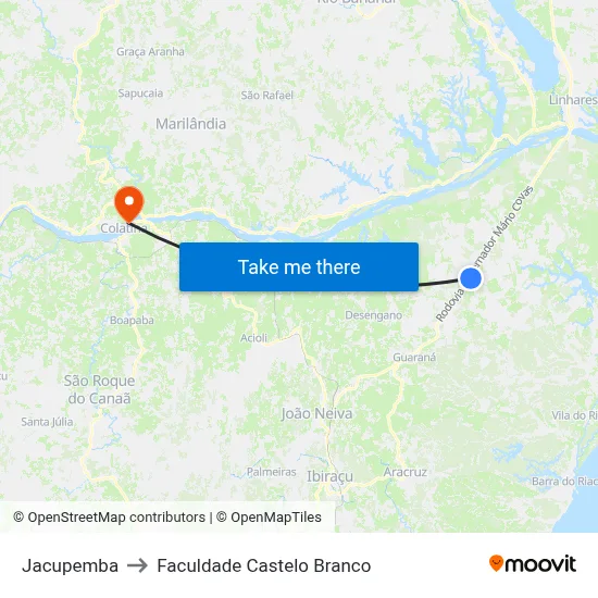 Jacupemba to Faculdade Castelo Branco map