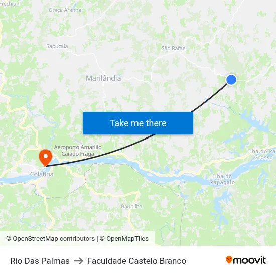Rio Das Palmas to Faculdade Castelo Branco map