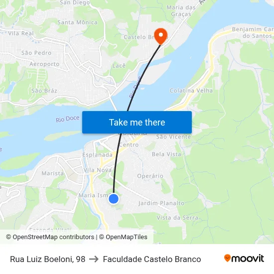 Rua Luiz Boeloni, 98 to Faculdade Castelo Branco map