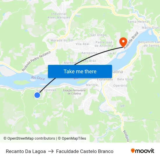 Recanto Da Lagoa to Faculdade Castelo Branco map