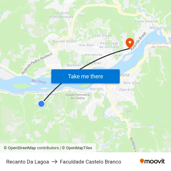 Recanto Da Lagoa to Faculdade Castelo Branco map