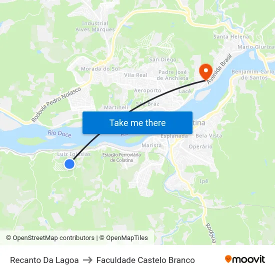 Recanto Da Lagoa to Faculdade Castelo Branco map