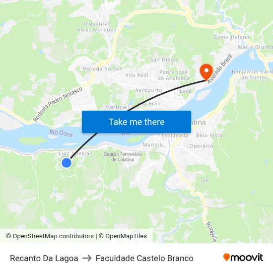 Recanto Da Lagoa to Faculdade Castelo Branco map