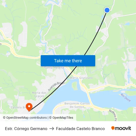 Estr. Córrego Germano to Faculdade Castelo Branco map