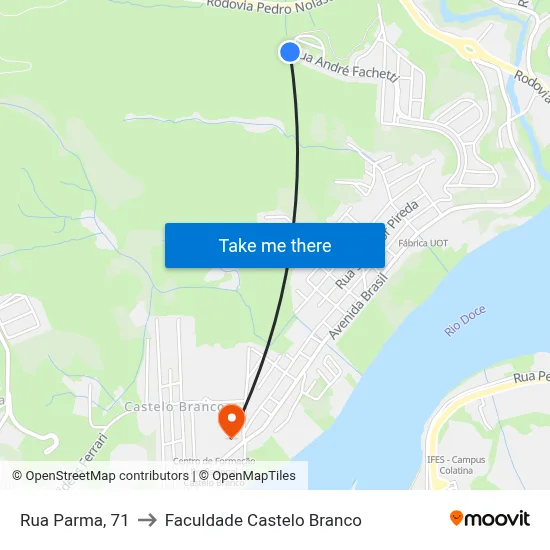 Rua Parma, 71 to Faculdade Castelo Branco map