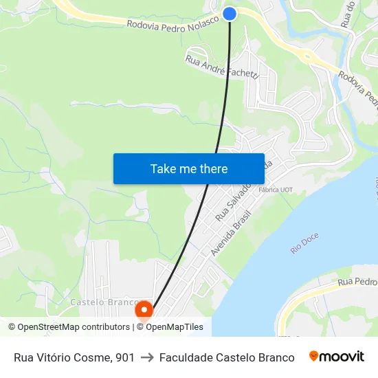 Rua Vitório Cosme, 901 to Faculdade Castelo Branco map