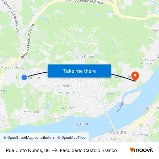 Rua Cleto Nunes, 86 to Faculdade Castelo Branco map