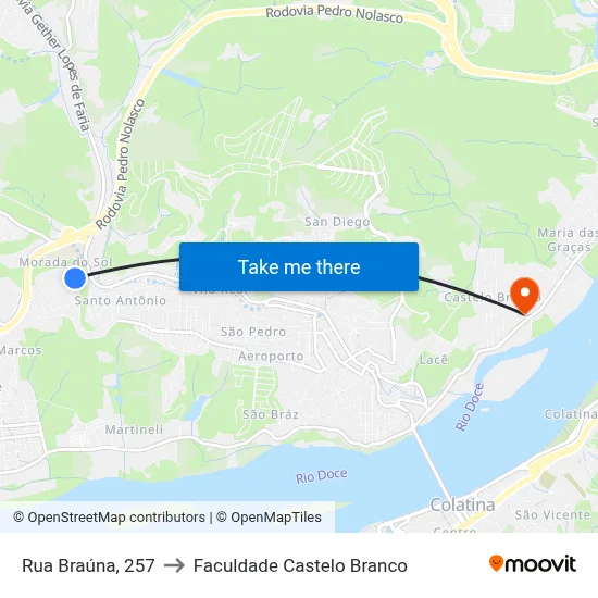 Rua Braúna, 257 to Faculdade Castelo Branco map