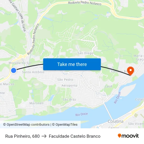Rua Pinheiro, 680 to Faculdade Castelo Branco map
