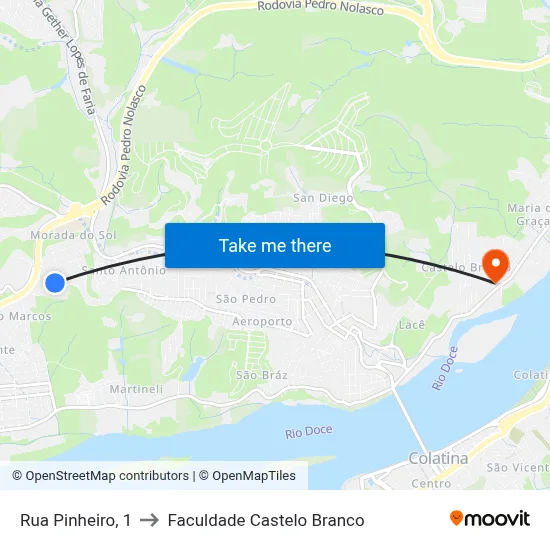 Rua Pinheiro, 1 to Faculdade Castelo Branco map
