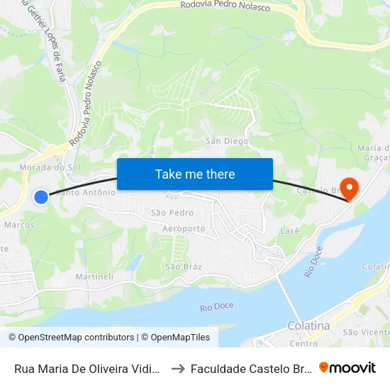 Rua Maria De Oliveira Vidigal, 22 to Faculdade Castelo Branco map
