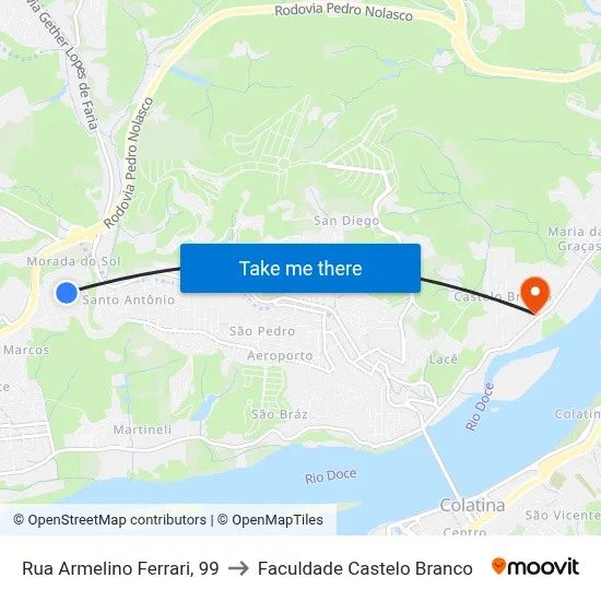 Rua Armelino Ferrari, 99 to Faculdade Castelo Branco map