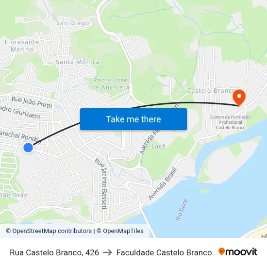 Rua Castelo Branco, 426 to Faculdade Castelo Branco map
