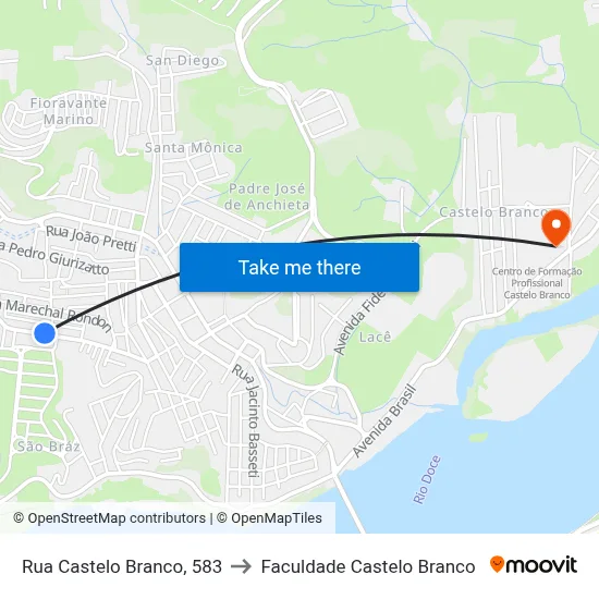 Rua Castelo Branco, 583 to Faculdade Castelo Branco map