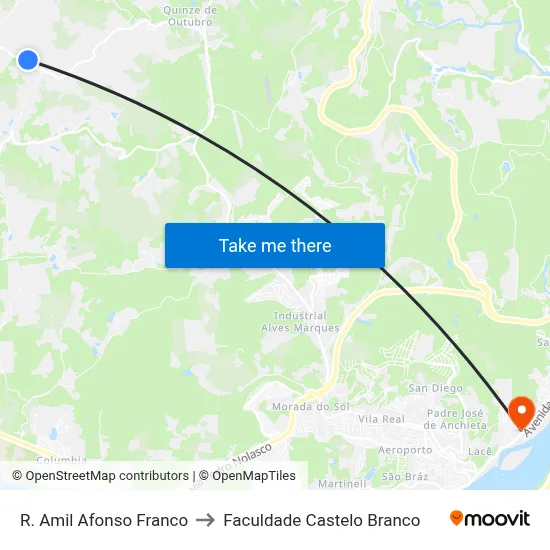 R. Amil Afonso Franco to Faculdade Castelo Branco map