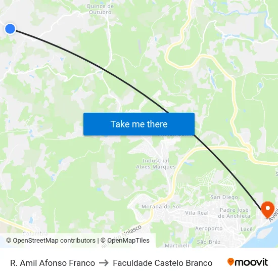 R. Amil Afonso Franco to Faculdade Castelo Branco map