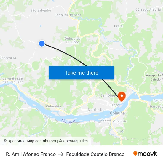 R. Amil Afonso Franco to Faculdade Castelo Branco map