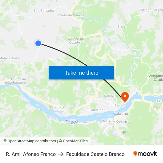 R. Amil Afonso Franco to Faculdade Castelo Branco map
