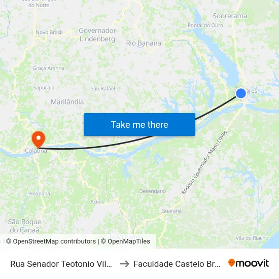 Rua Senador Teotonio Vilela, 3 to Faculdade Castelo Branco map
