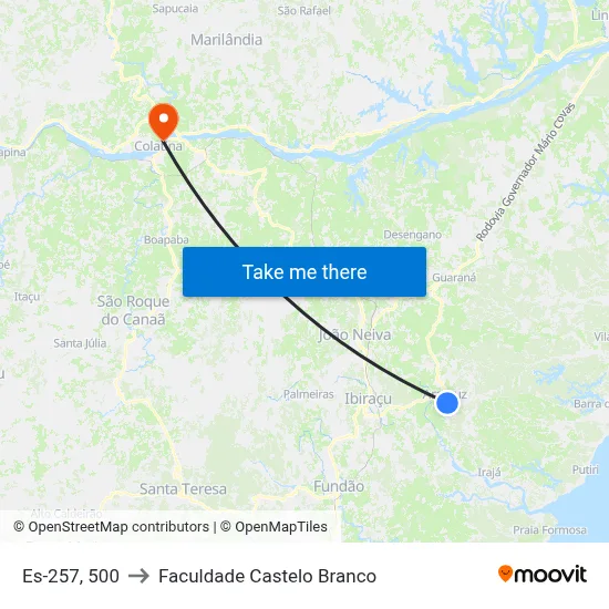 Es-257, 500 to Faculdade Castelo Branco map