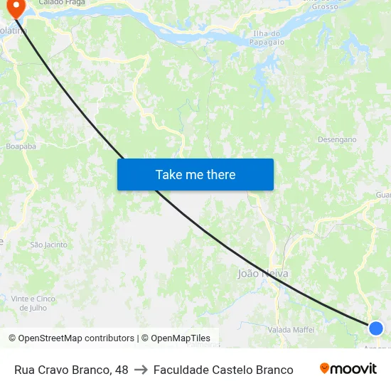 Rua Cravo Branco, 48 to Faculdade Castelo Branco map