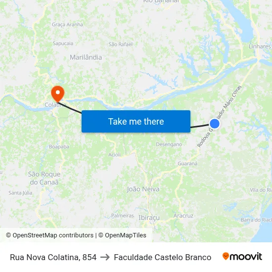 Rua Nova Colatina, 854 to Faculdade Castelo Branco map