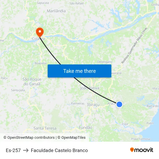 Es-257 to Faculdade Castelo Branco map