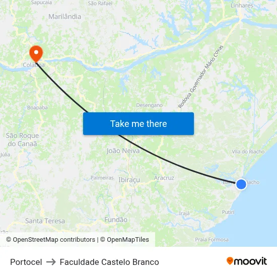 Portocel to Faculdade Castelo Branco map