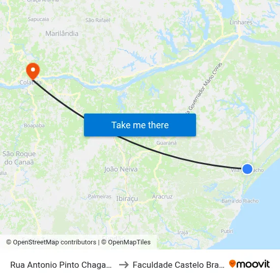 Rua Antonio Pinto Chagas, 84 to Faculdade Castelo Branco map