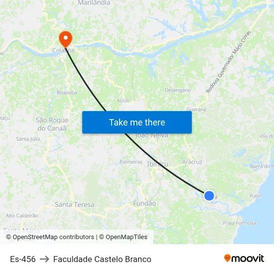 Es-456 to Faculdade Castelo Branco map