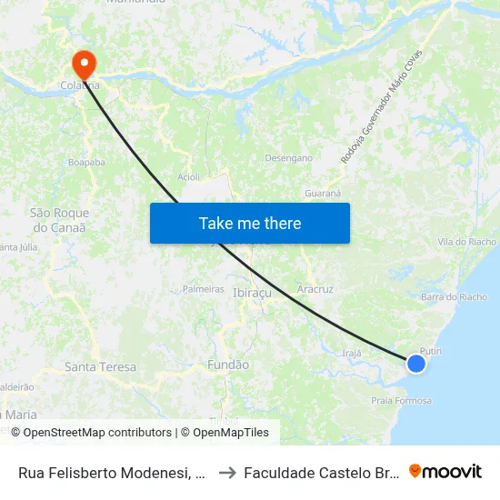 Rua Felisberto Modenesi, 18610 to Faculdade Castelo Branco map