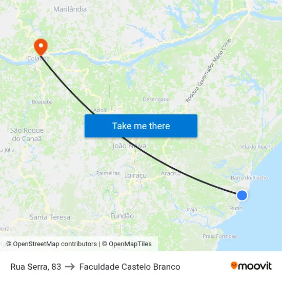 Rua Serra, 83 to Faculdade Castelo Branco map