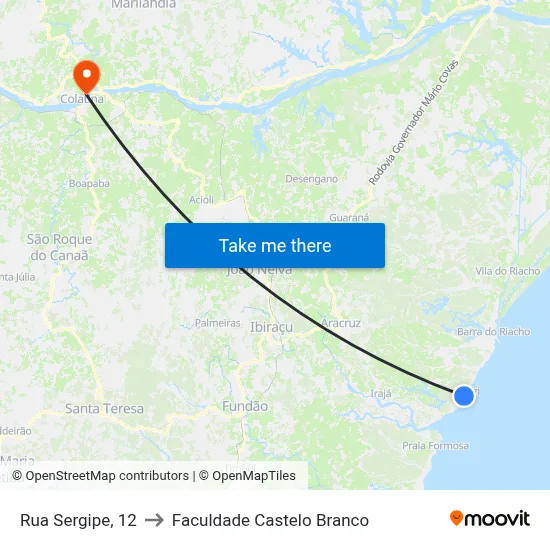 Rua Sergipe, 12 to Faculdade Castelo Branco map
