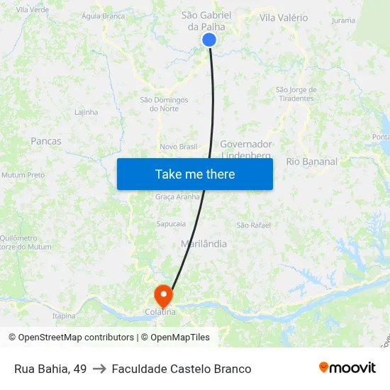 Rua Bahia, 49 to Faculdade Castelo Branco map