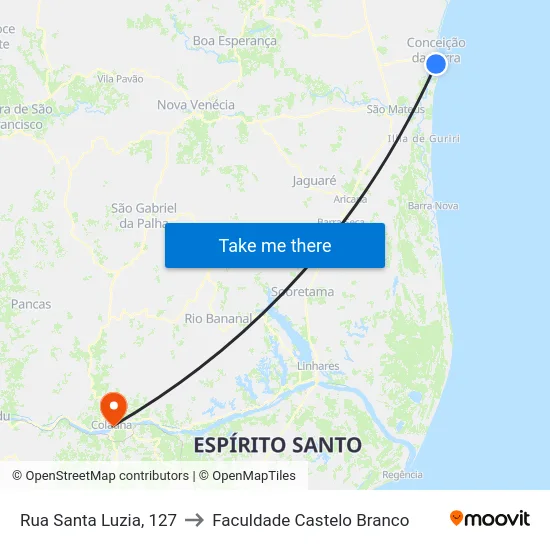 Rua Santa Luzia, 127 to Faculdade Castelo Branco map