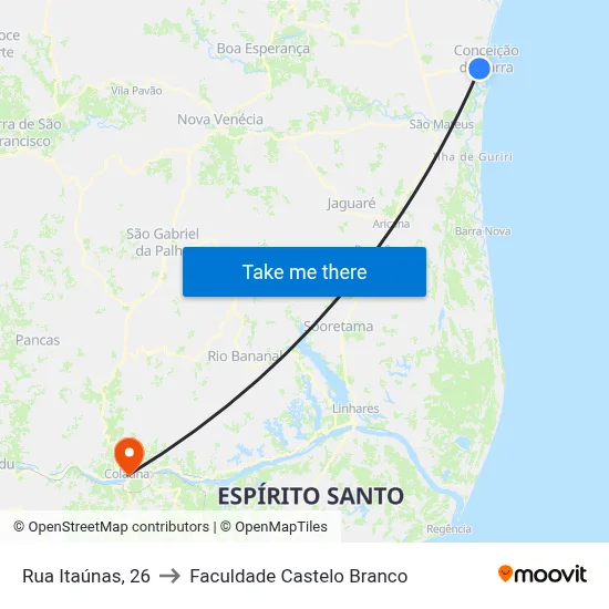 Rua Itaúnas, 26 to Faculdade Castelo Branco map