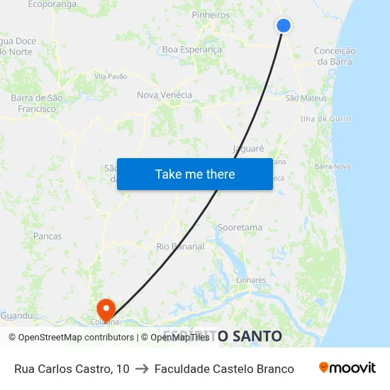 Rua Carlos Castro, 10 to Faculdade Castelo Branco map