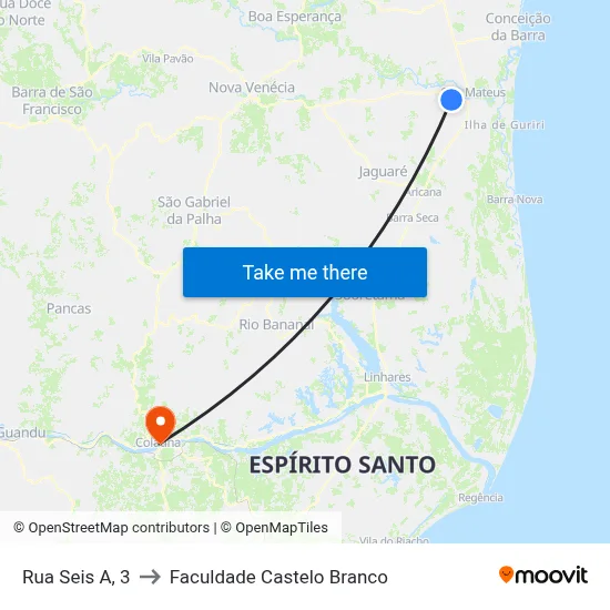 Rua Seis A, 3 to Faculdade Castelo Branco map