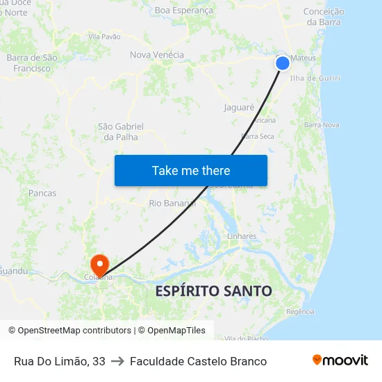 Rua Do Limão, 33 to Faculdade Castelo Branco map