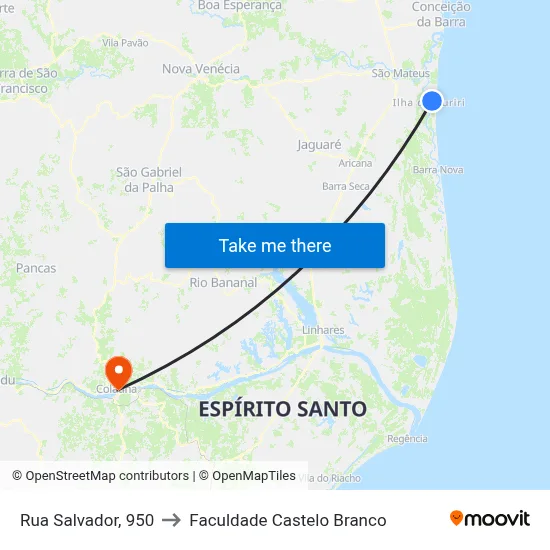 Rua Salvador, 950 to Faculdade Castelo Branco map