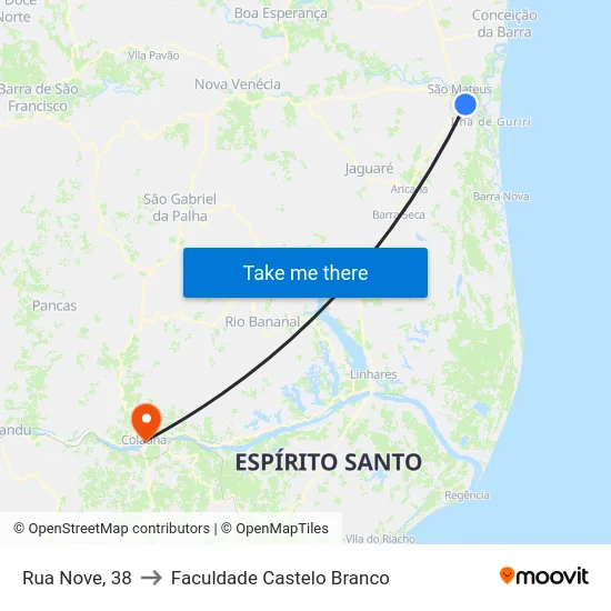 Rua Nove, 38 to Faculdade Castelo Branco map