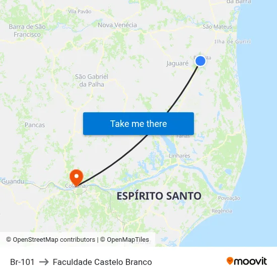 Br-101 to Faculdade Castelo Branco map
