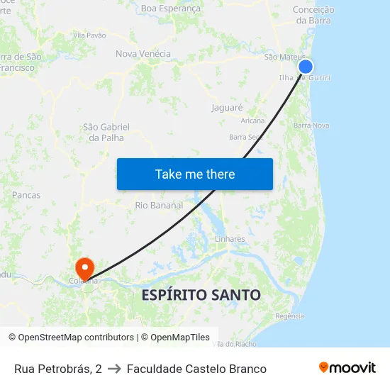 Rua Petrobrás, 2 to Faculdade Castelo Branco map