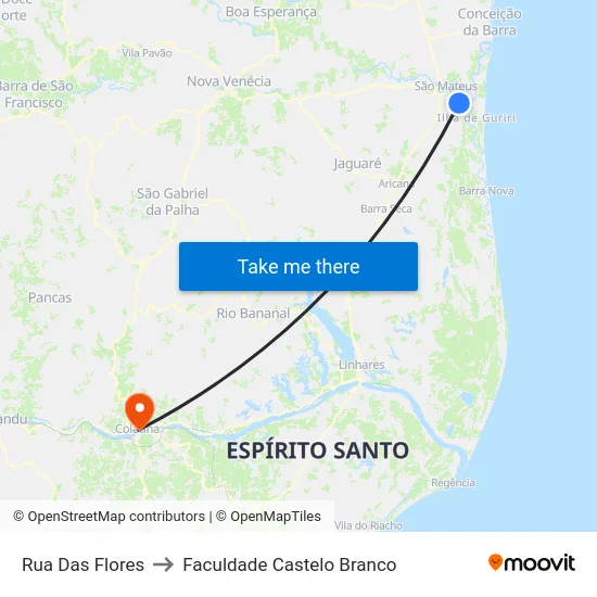 Rua Das Flores to Faculdade Castelo Branco map